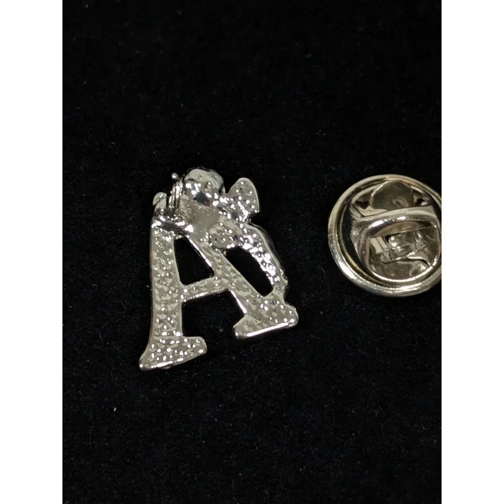 Vintage Silver Tone Initial Letter A‎ Angel Cherub Small Pin Brooch